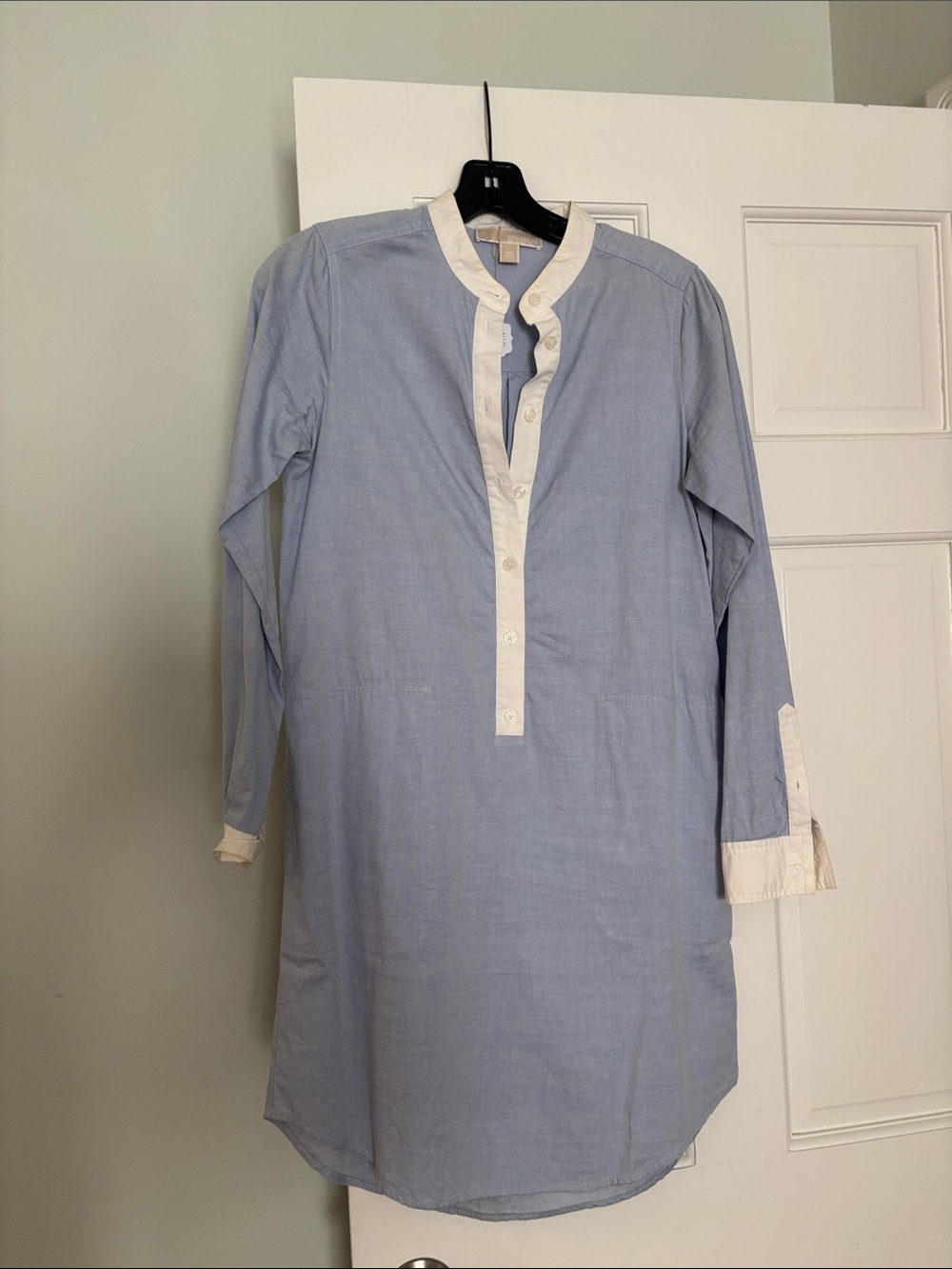 MICHAEL Michael Kors Light Blue and White Long-Sleeve Henley Tunic